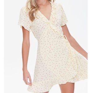 New Yellow F21 Floral Print Wrap Dress